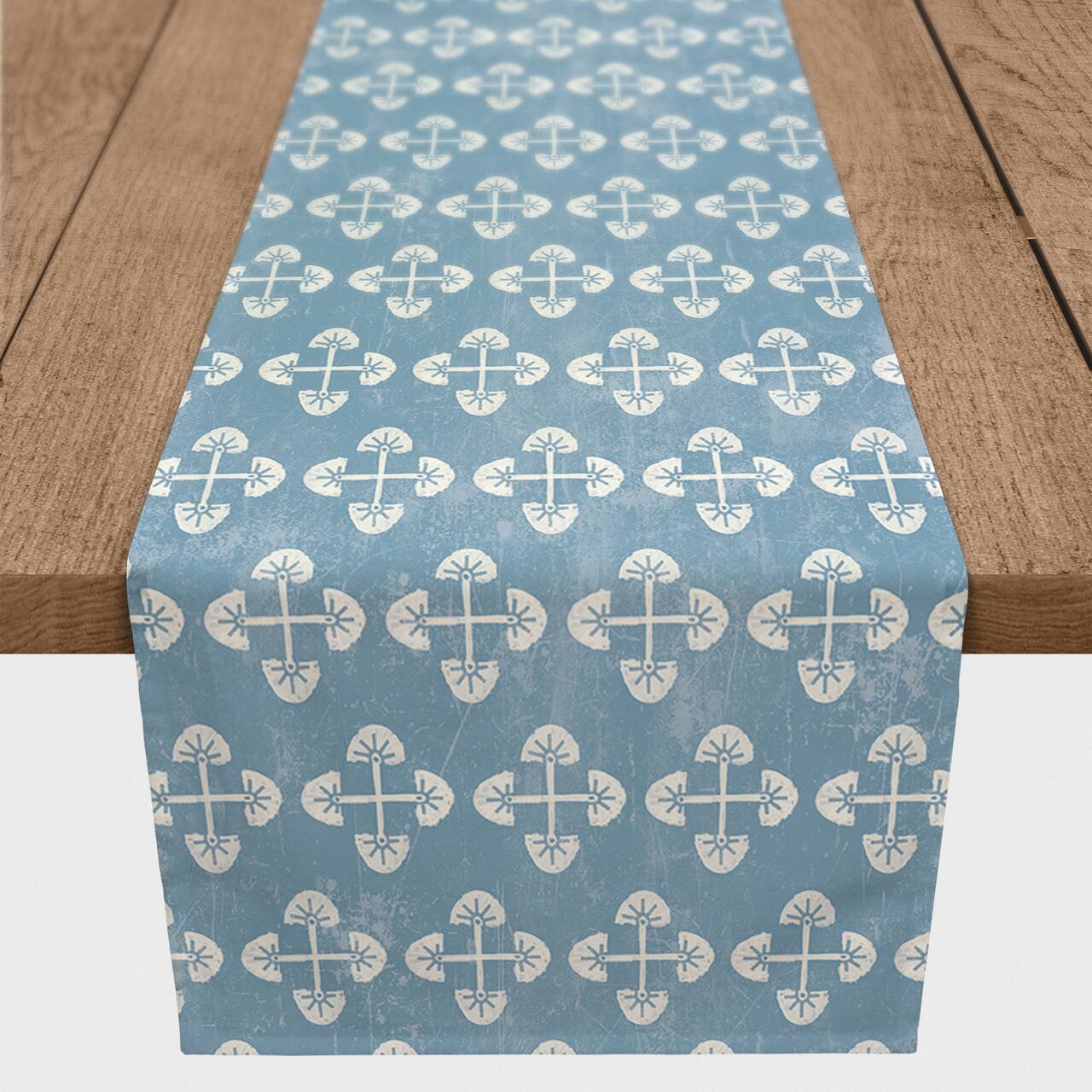 90" Blue Tribal Pattern Cotton Twill Runner